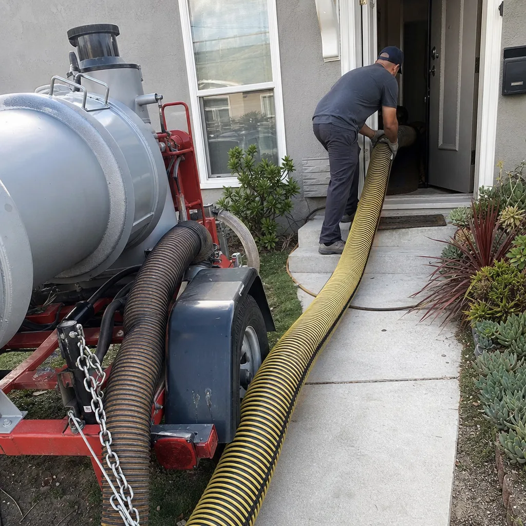 Technician performing professional air duct cleaning services with industrial vacuum equipment