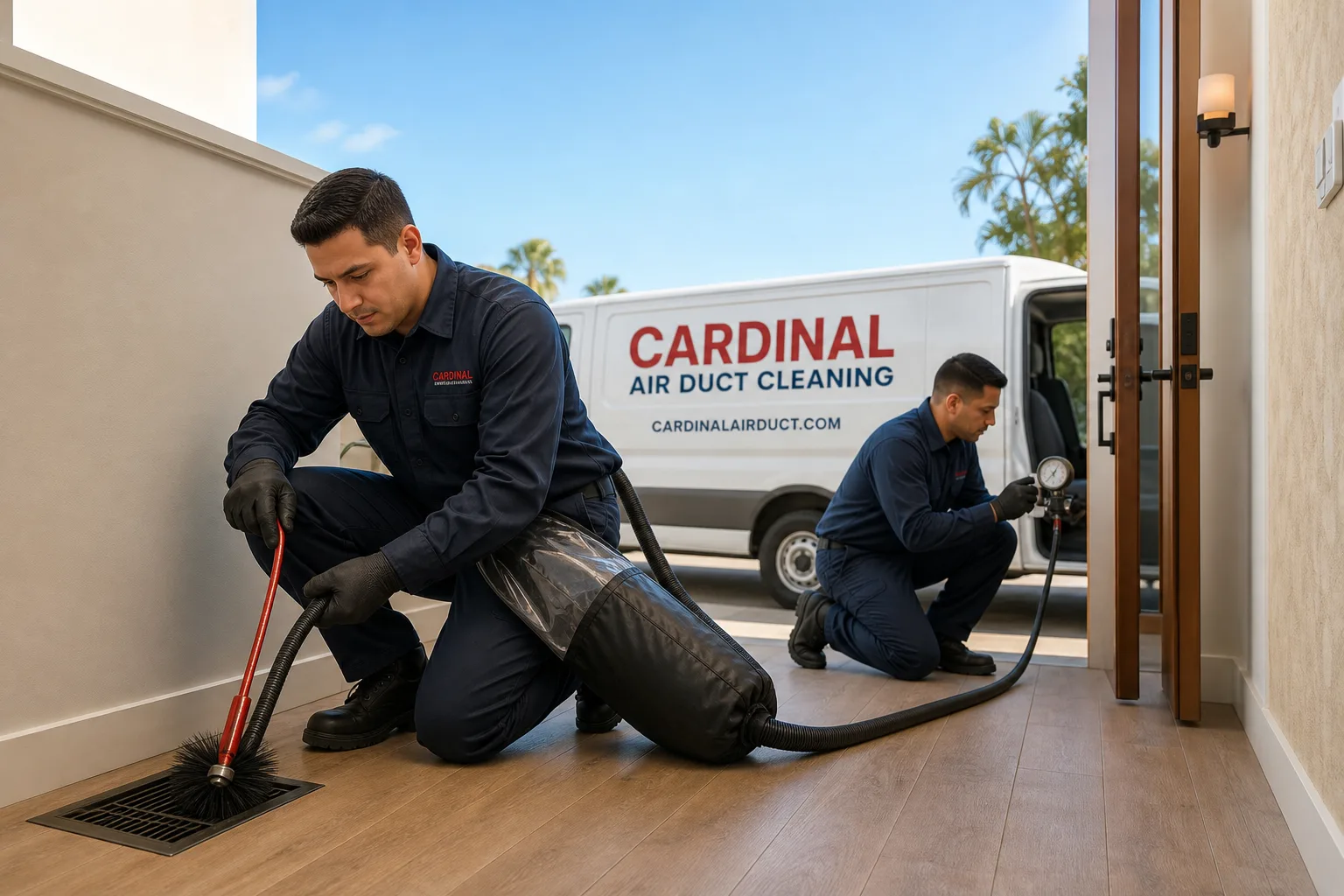 Cardinal Air Duct Cleaning air duct cleaning technicians and branded service vehicle